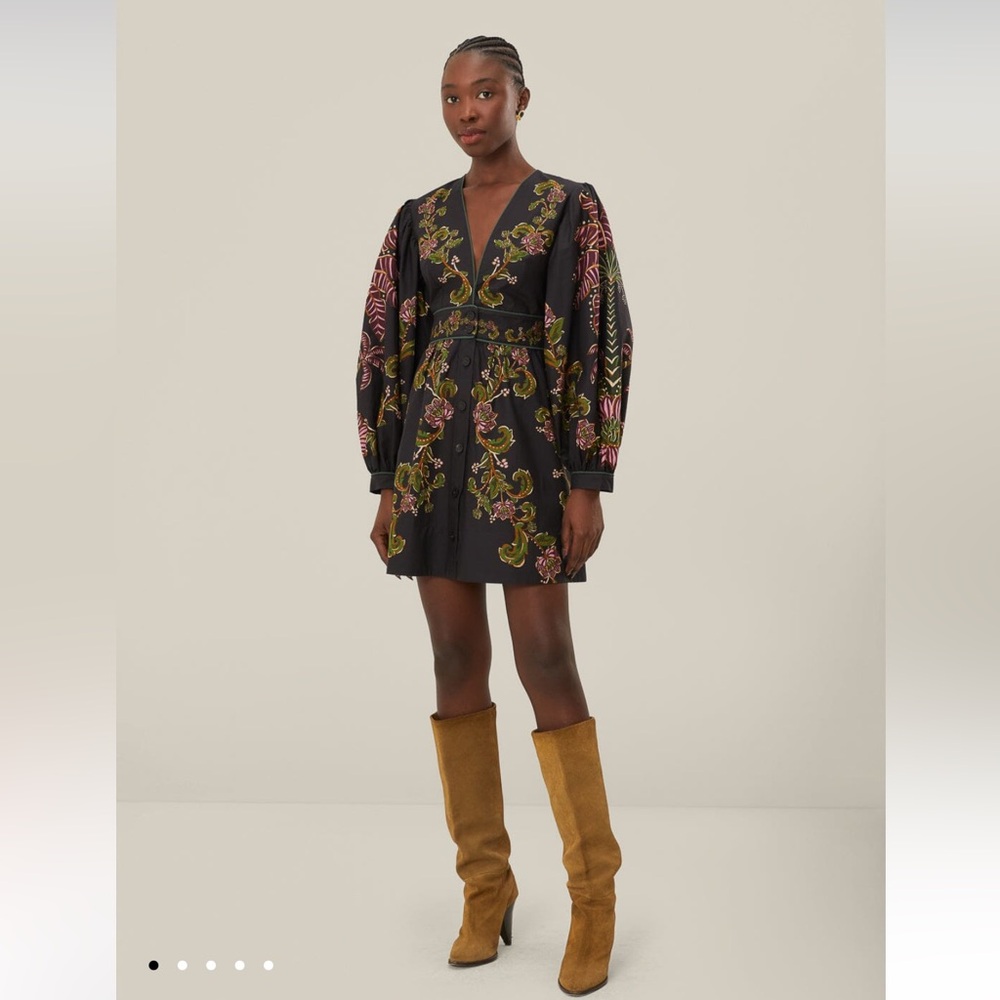 FARM Rio Black Ravenala Puff Sleeve Mini Dress NWT